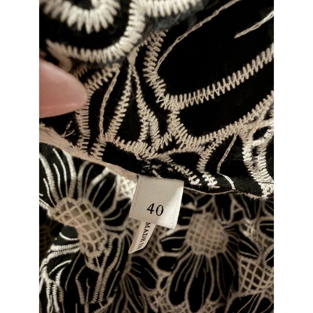 Sandro Audrey Flared Floral Mini Dress Black White Size 40 Short Sleeve V Neck - Picture 10 of 10